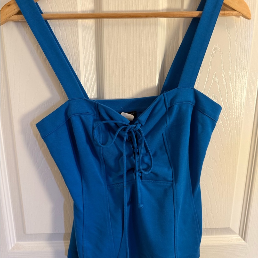 VENUS Teal Lace-Up Tank Top